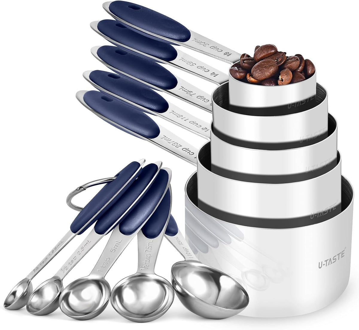 Measuring Cups : 18/8 Stainless Steel Measuring Cups and Spoons Set of 10 Piece, Upgraded Thickness Handle (Multicolors)