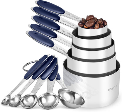 Measuring Cups : 18/8 Stainless Steel Measuring Cups and Spoons Set of 10 Piece, Upgraded Thickness Handle (Multicolors)