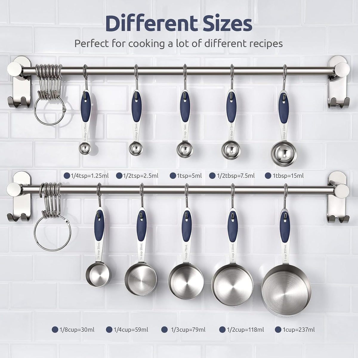 Measuring Cups : 18/8 Stainless Steel Measuring Cups and Spoons Set of 10 Piece, Upgraded Thickness Handle (Multicolors)