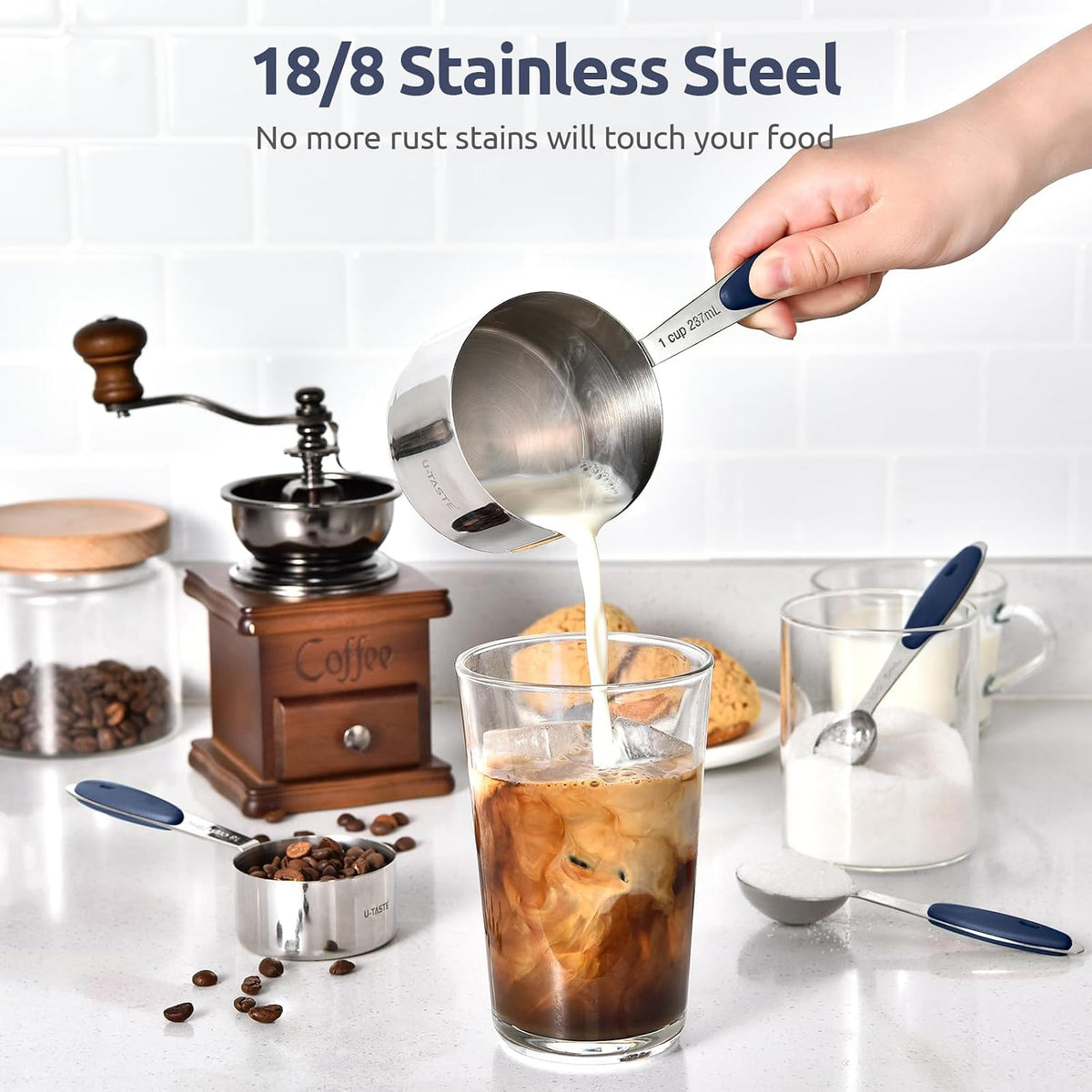 Measuring Cups : 18/8 Stainless Steel Measuring Cups and Spoons Set of 10 Piece, Upgraded Thickness Handle (Multicolors)