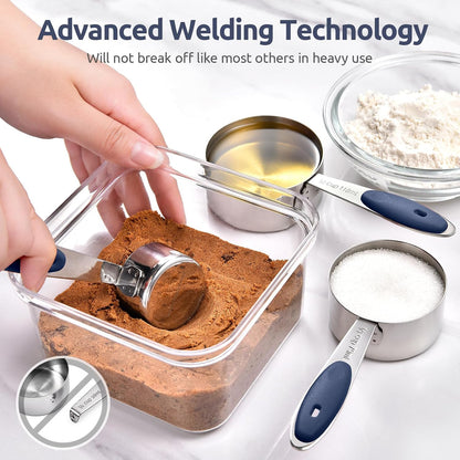 Measuring Cups : 18/8 Stainless Steel Measuring Cups and Spoons Set of 10 Piece, Upgraded Thickness Handle (Multicolors)