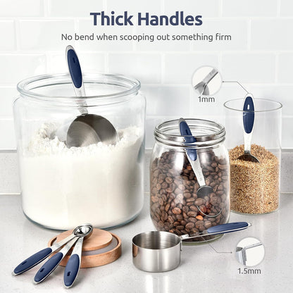 Measuring Cups : 18/8 Stainless Steel Measuring Cups and Spoons Set of 10 Piece, Upgraded Thickness Handle (Multicolors)