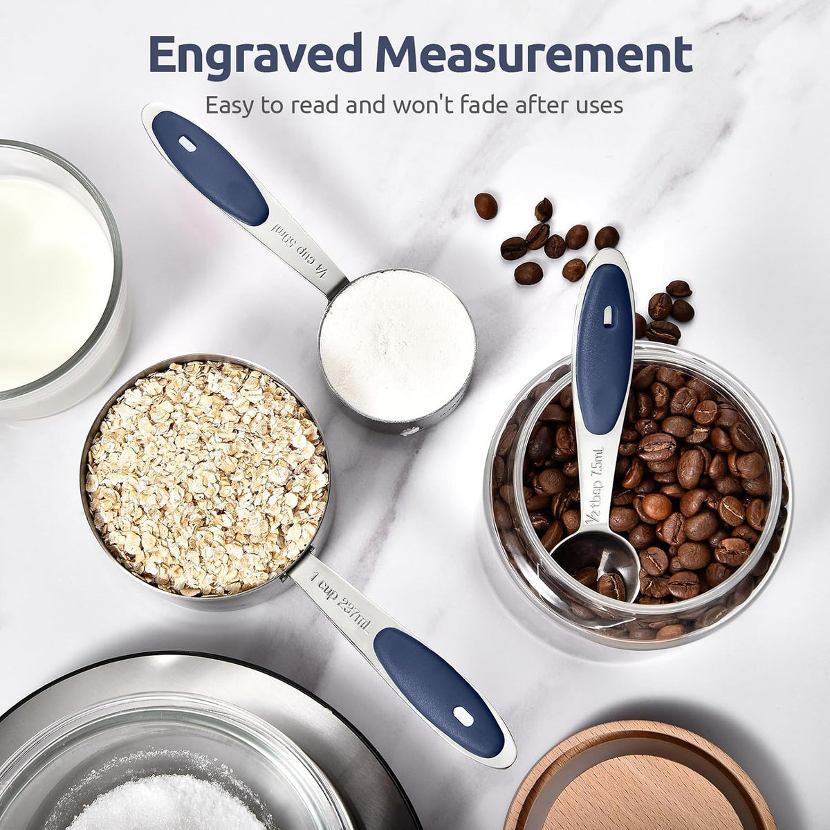 Measuring Cups : 18/8 Stainless Steel Measuring Cups and Spoons Set of 10 Piece, Upgraded Thickness Handle (Multicolors)