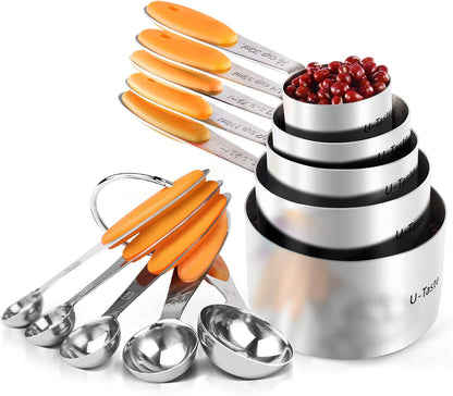 Measuring Cups : 18/8 Stainless Steel Measuring Cups and Spoons Set of 10 Piece, Upgraded Thickness Handle (Multicolors)