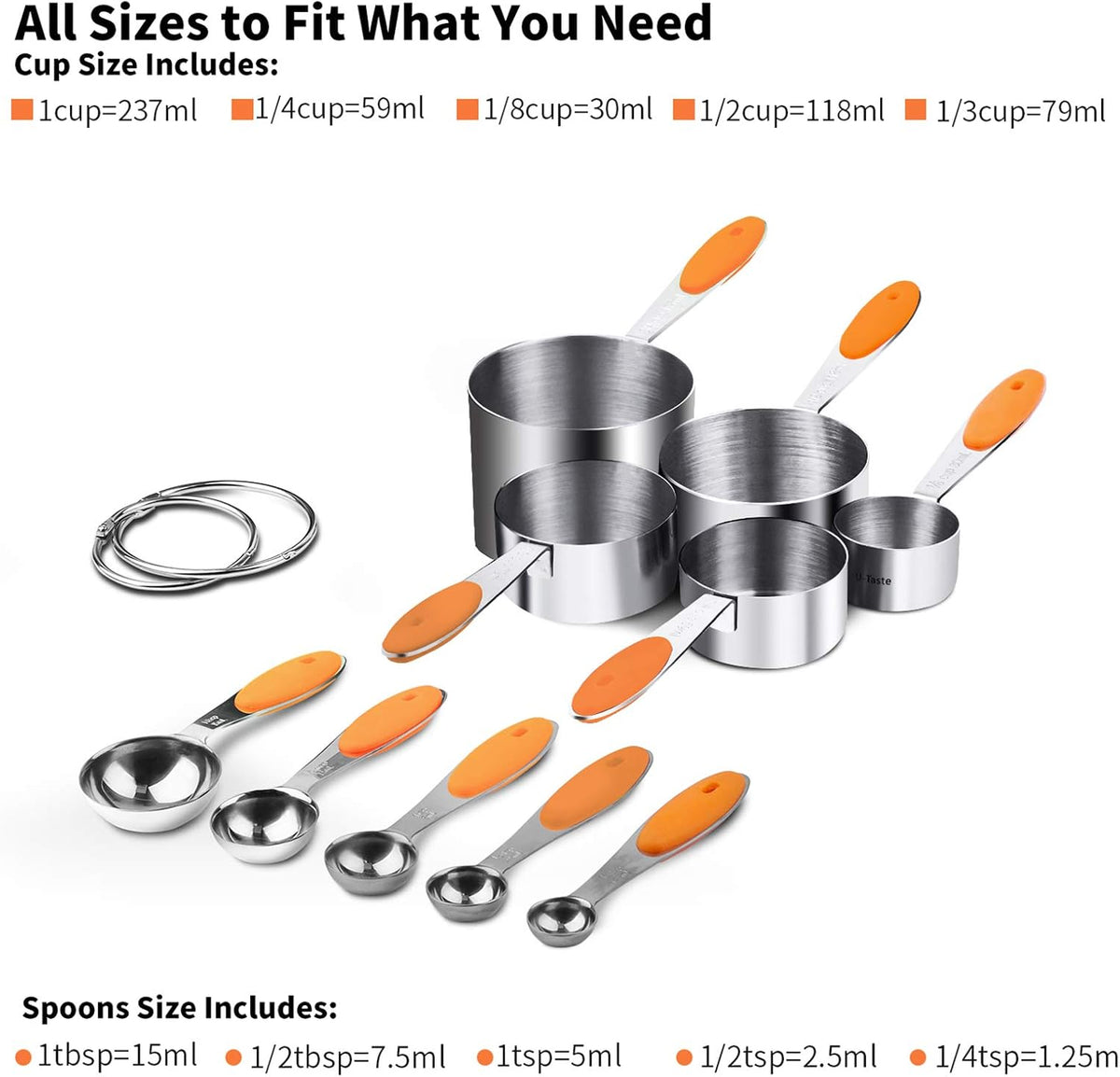 Measuring Cups : 18/8 Stainless Steel Measuring Cups and Spoons Set of 10 Piece, Upgraded Thickness Handle (Multicolors)