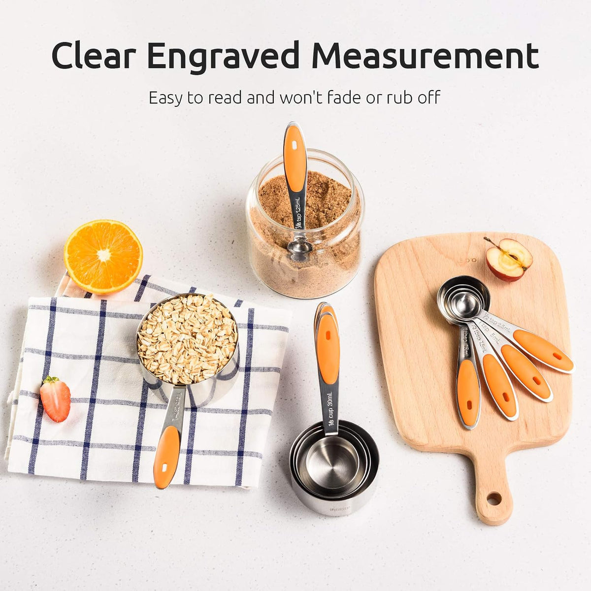 Measuring Cups : 18/8 Stainless Steel Measuring Cups and Spoons Set of 10 Piece, Upgraded Thickness Handle (Multicolors)