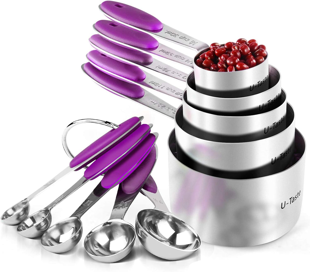 Measuring Cups : 18/8 Stainless Steel Measuring Cups and Spoons Set of 10 Piece, Upgraded Thickness Handle (Multicolors)