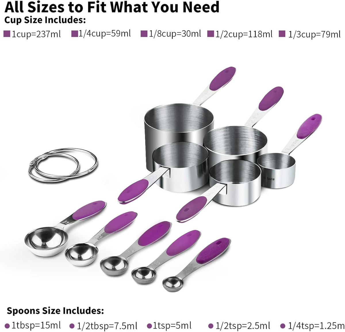 Measuring Cups : 18/8 Stainless Steel Measuring Cups and Spoons Set of 10 Piece, Upgraded Thickness Handle (Multicolors)
