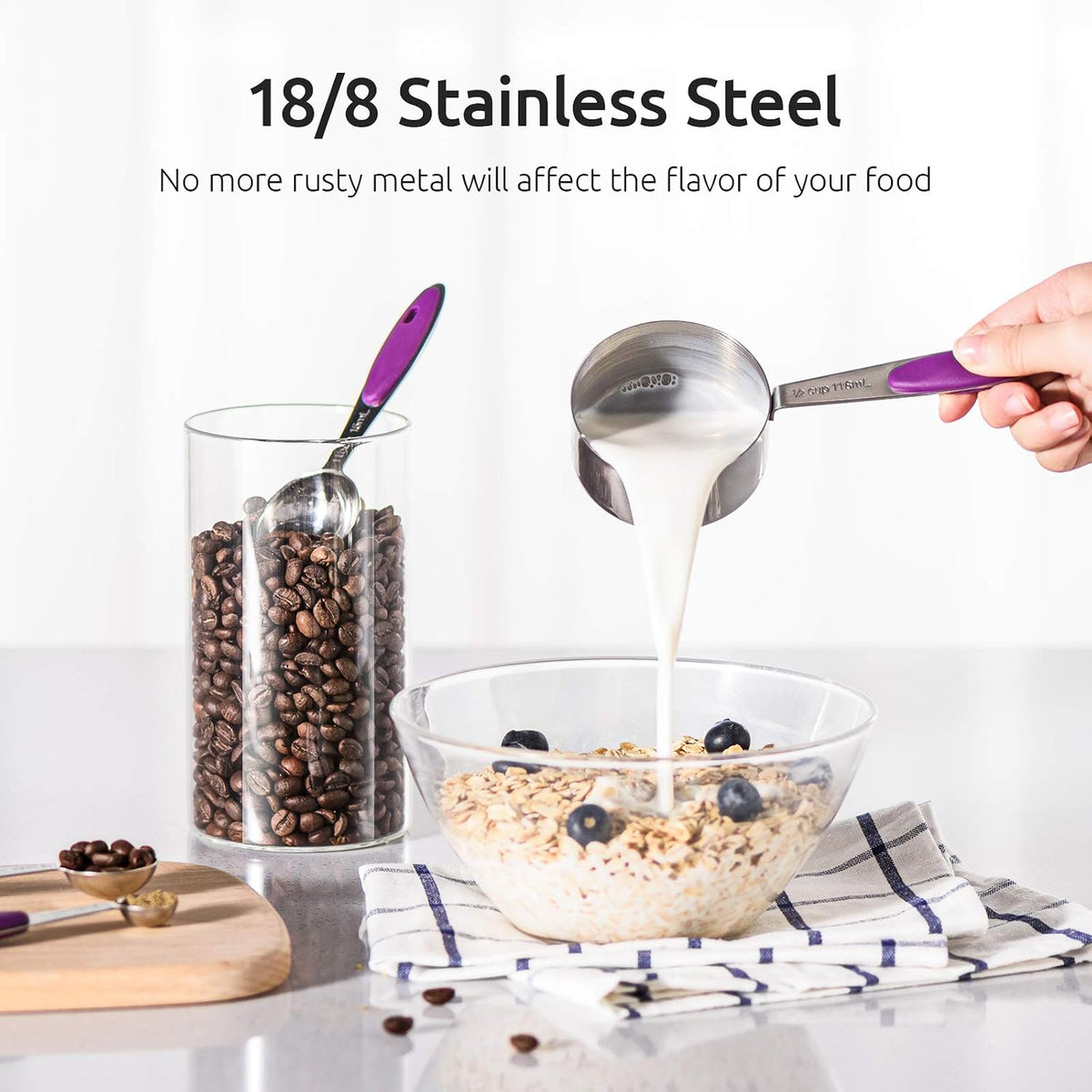 Measuring Cups : 18/8 Stainless Steel Measuring Cups and Spoons Set of 10 Piece, Upgraded Thickness Handle (Multicolors)
