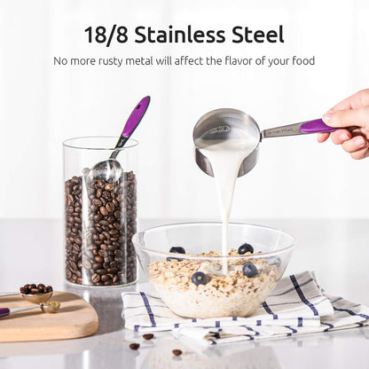 Measuring Cups : 18/8 Stainless Steel Measuring Cups and Spoons Set of 10 Piece, Upgraded Thickness Handle (Multicolors)