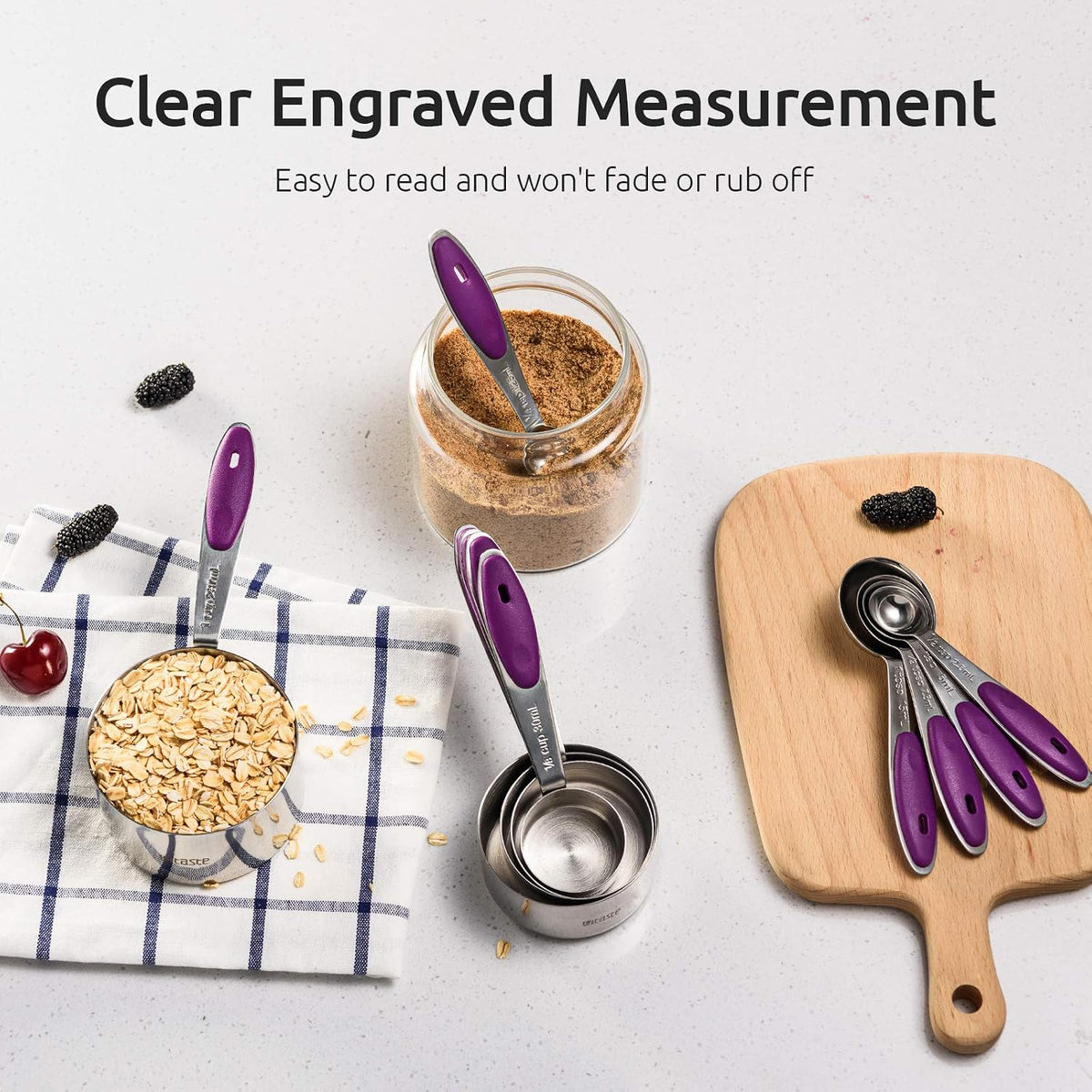 Measuring Cups : 18/8 Stainless Steel Measuring Cups and Spoons Set of 10 Piece, Upgraded Thickness Handle (Multicolors)