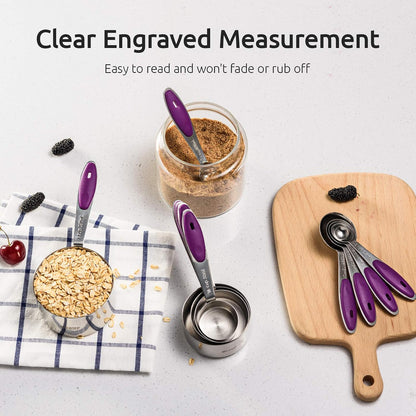 Measuring Cups : 18/8 Stainless Steel Measuring Cups and Spoons Set of 10 Piece, Upgraded Thickness Handle (Multicolors)