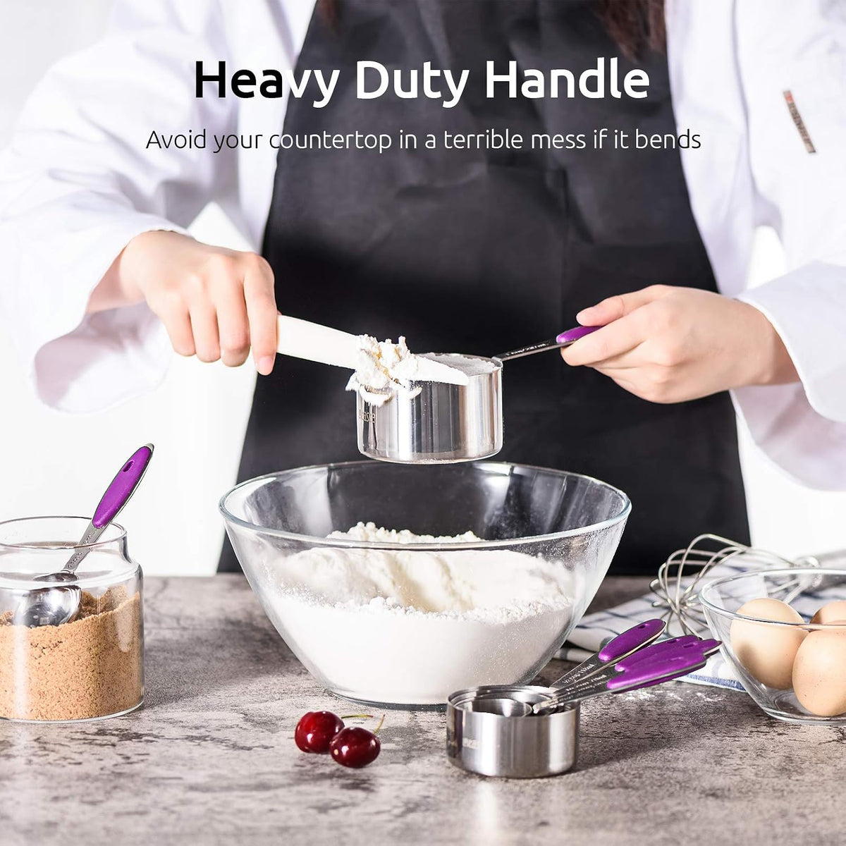 Measuring Cups : 18/8 Stainless Steel Measuring Cups and Spoons Set of 10 Piece, Upgraded Thickness Handle (Multicolors)