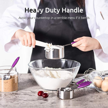 Measuring Cups : 18/8 Stainless Steel Measuring Cups and Spoons Set of 10 Piece, Upgraded Thickness Handle (Multicolors)