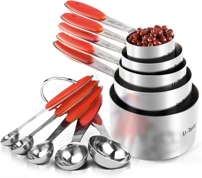 Measuring Cups : 18/8 Stainless Steel Measuring Cups and Spoons Set of 10 Piece, Upgraded Thickness Handle (Multicolors)