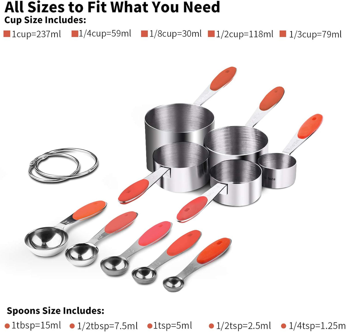 Measuring Cups : 18/8 Stainless Steel Measuring Cups and Spoons Set of 10 Piece, Upgraded Thickness Handle (Multicolors)
