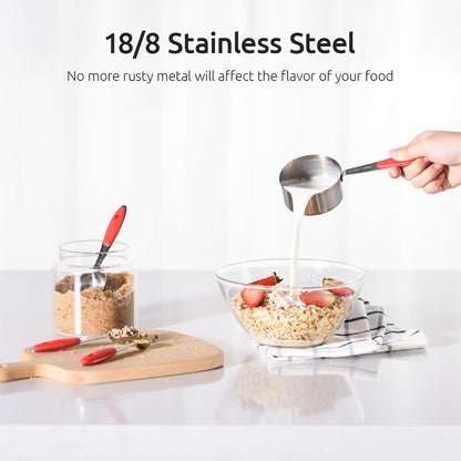 Measuring Cups : 18/8 Stainless Steel Measuring Cups and Spoons Set of 10 Piece, Upgraded Thickness Handle (Multicolors)