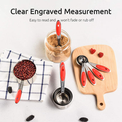 Measuring Cups : 18/8 Stainless Steel Measuring Cups and Spoons Set of 10 Piece, Upgraded Thickness Handle (Multicolors)
