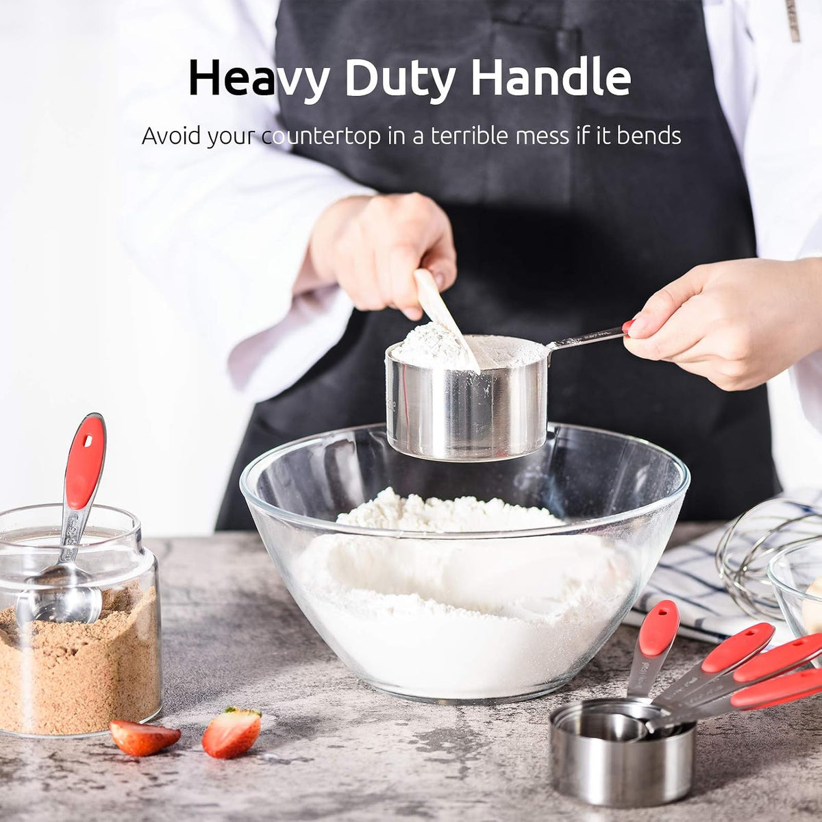 Measuring Cups : 18/8 Stainless Steel Measuring Cups and Spoons Set of 10 Piece, Upgraded Thickness Handle (Multicolors)