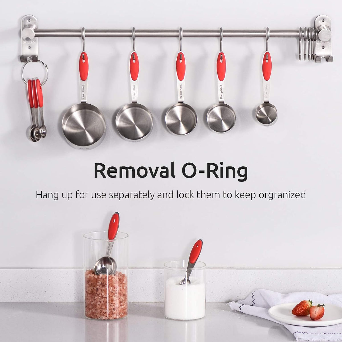 Measuring Cups : 18/8 Stainless Steel Measuring Cups and Spoons Set of 10 Piece, Upgraded Thickness Handle (Multicolors)