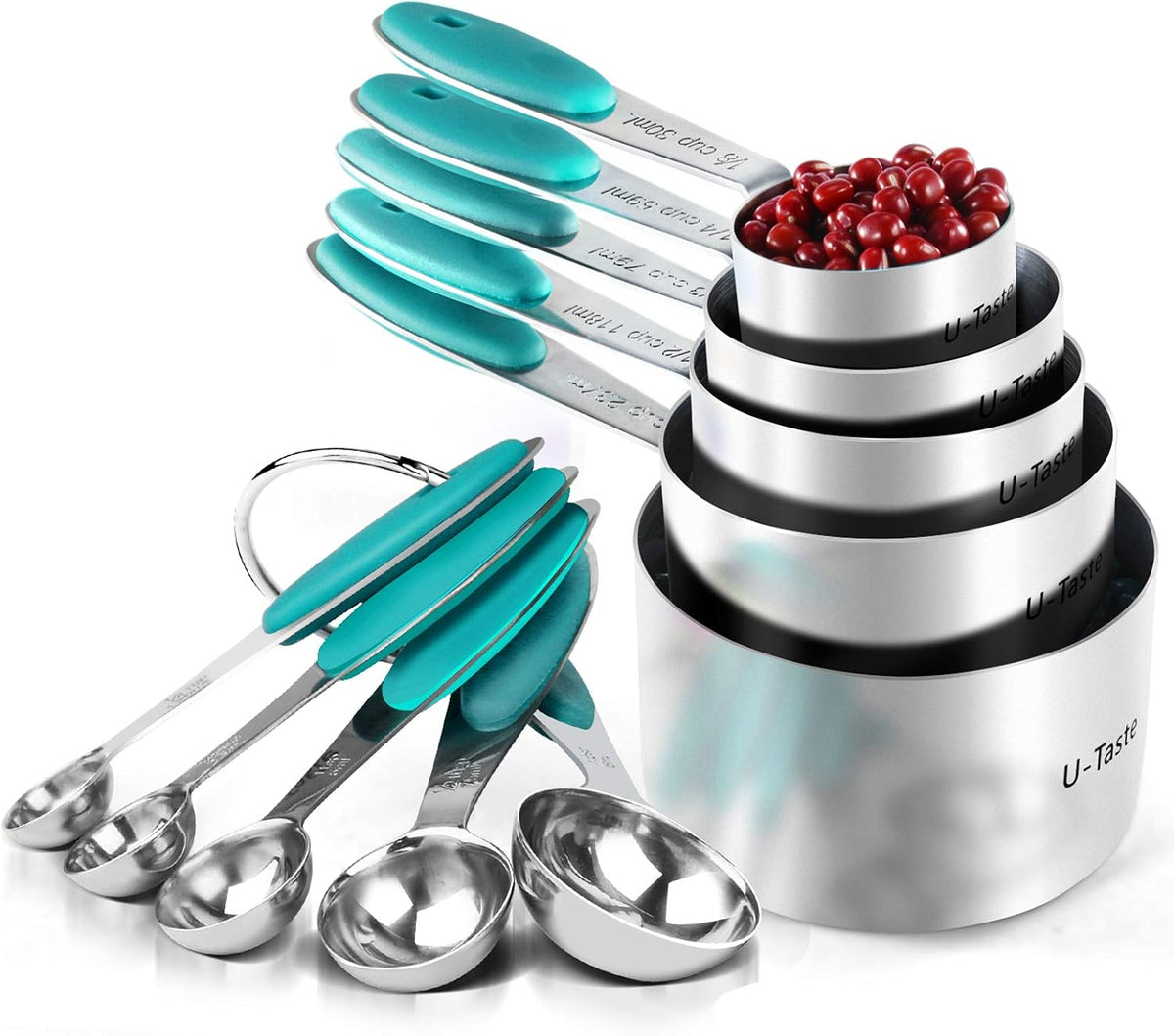 Measuring Cups : 18/8 Stainless Steel Measuring Cups and Spoons Set of 10 Piece, Upgraded Thickness Handle (Multicolors)