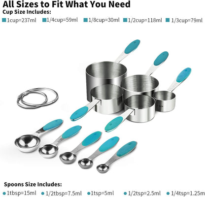 Measuring Cups : 18/8 Stainless Steel Measuring Cups and Spoons Set of 10 Piece, Upgraded Thickness Handle (Multicolors)