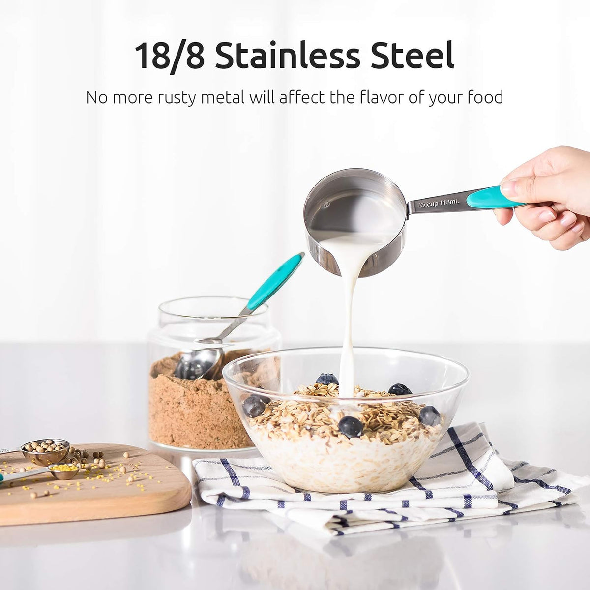 Measuring Cups : 18/8 Stainless Steel Measuring Cups and Spoons Set of 10 Piece, Upgraded Thickness Handle (Multicolors)