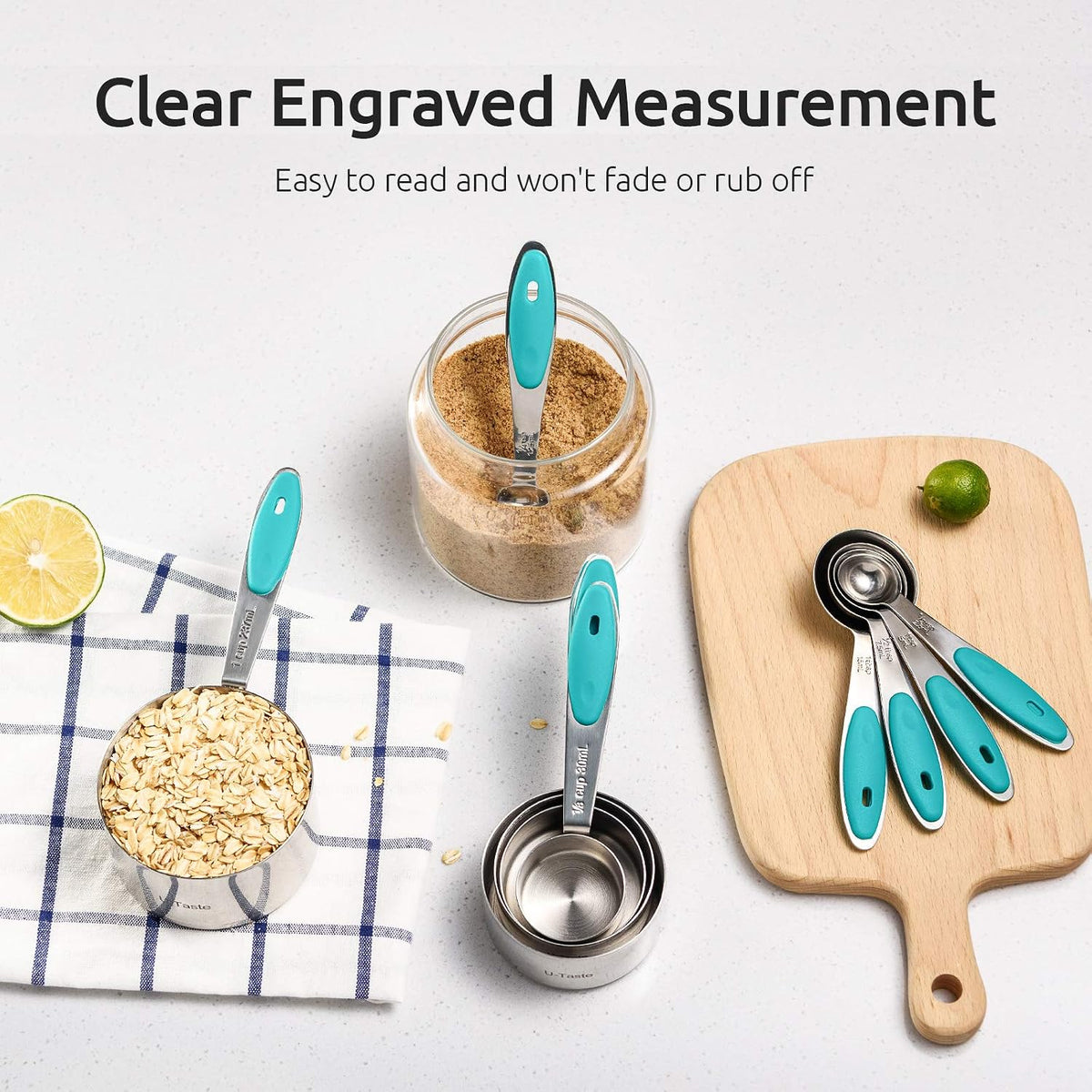 Measuring Cups : 18/8 Stainless Steel Measuring Cups and Spoons Set of 10 Piece, Upgraded Thickness Handle (Multicolors)