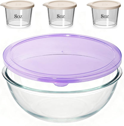 6QT Extra Large Glass Mixing Bowls Clear Glass Salad Cooking Bowls for Kitchen Salad Bread Storage with 8oz Small Bowls,Ideal for Kitchen Storage
