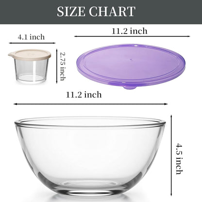 6QT Extra Large Glass Mixing Bowls Clear Glass Salad Cooking Bowls for Kitchen Salad Bread Storage with 8oz Small Bowls,Ideal for Kitchen Storage