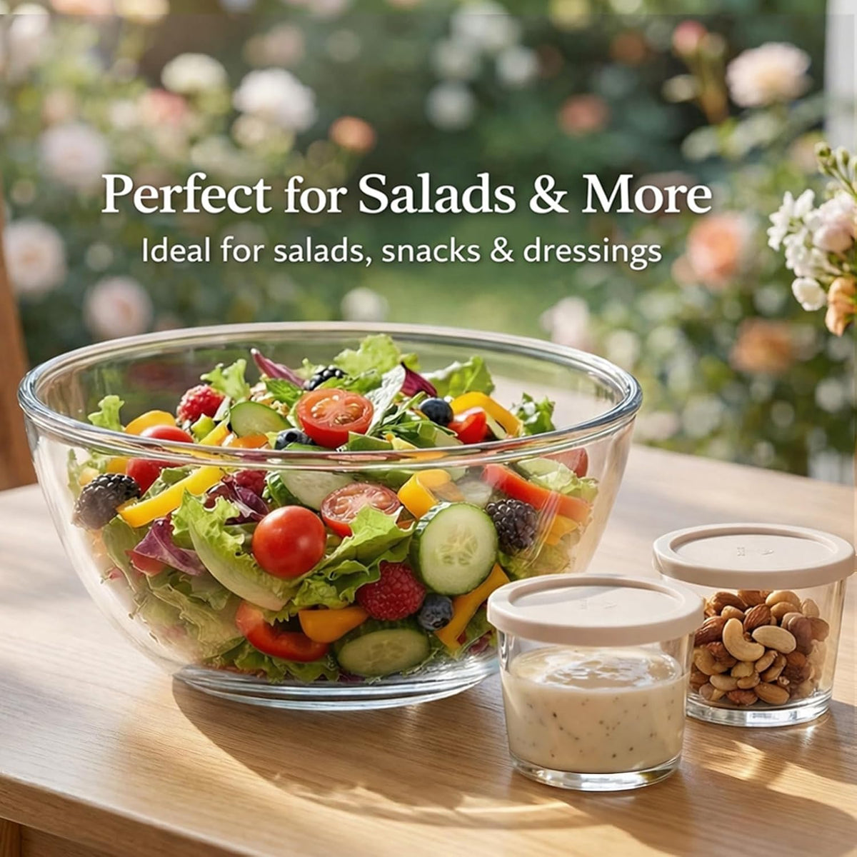 6QT Extra Large Glass Mixing Bowls Clear Glass Salad Cooking Bowls for Kitchen Salad Bread Storage with 8oz Small Bowls,Ideal for Kitchen Storage