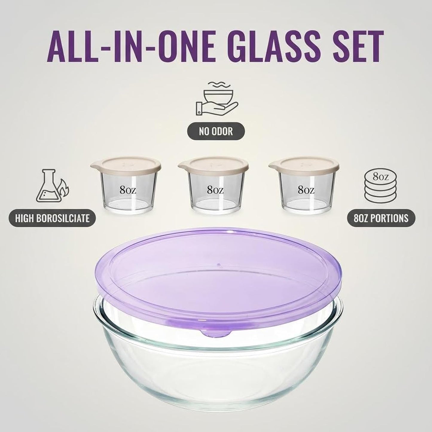 6QT Extra Large Glass Mixing Bowls Clear Glass Salad Cooking Bowls for Kitchen Salad Bread Storage with 8oz Small Bowls,Ideal for Kitchen Storage