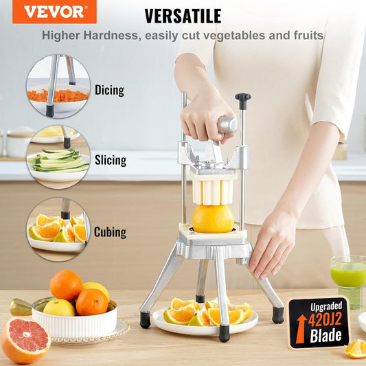 Commercial Vegetable Fruit Chopper, Stainless Steel French Fry Cutter w/ 4 Blades 1/4" 3/8" 1/2", Vegetable Chopper Dicer w/Stainless Bowl, Heavy Duty Cutter for Potato Tomato Onion Mushroom