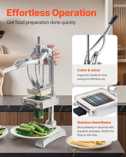 Commercial Vegetable Fruit Chopper, Stainless Steel French Fry Cutter w/ 4 Blades 1/4" 3/8" 1/2", Vegetable Chopper Dicer w/Stainless Bowl, Heavy Duty Cutter for Potato Tomato Onion Mushroom