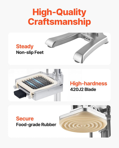 Commercial Vegetable Fruit Chopper, Stainless Steel French Fry Cutter w/ 4 Blades 1/4" 3/8" 1/2", Vegetable Chopper Dicer w/Stainless Bowl, Heavy Duty Cutter for Potato Tomato Onion Mushroom