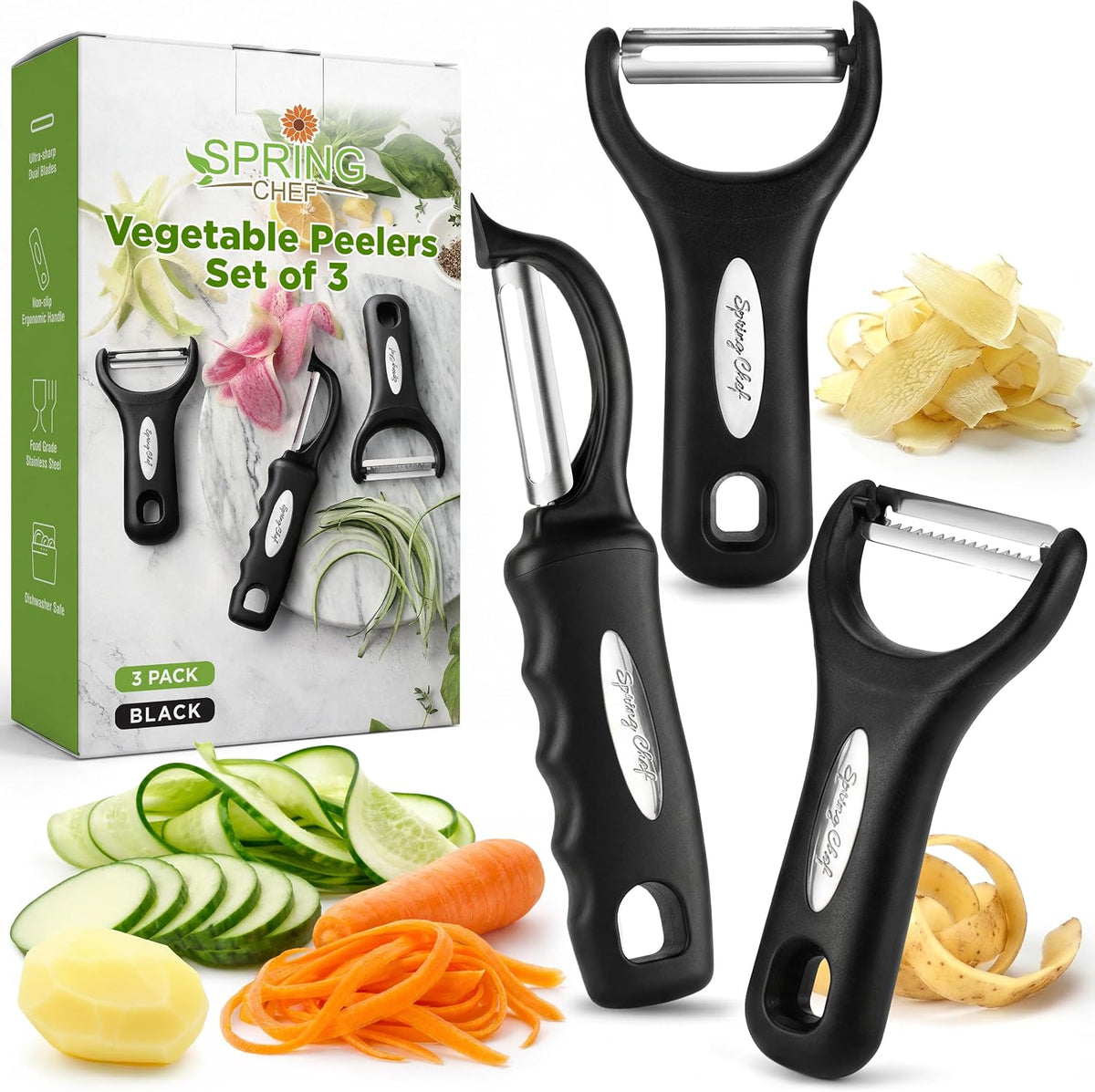 3pcs Vegetable Peelers for Kitchen, Swivel, Y & Julienne Peeler