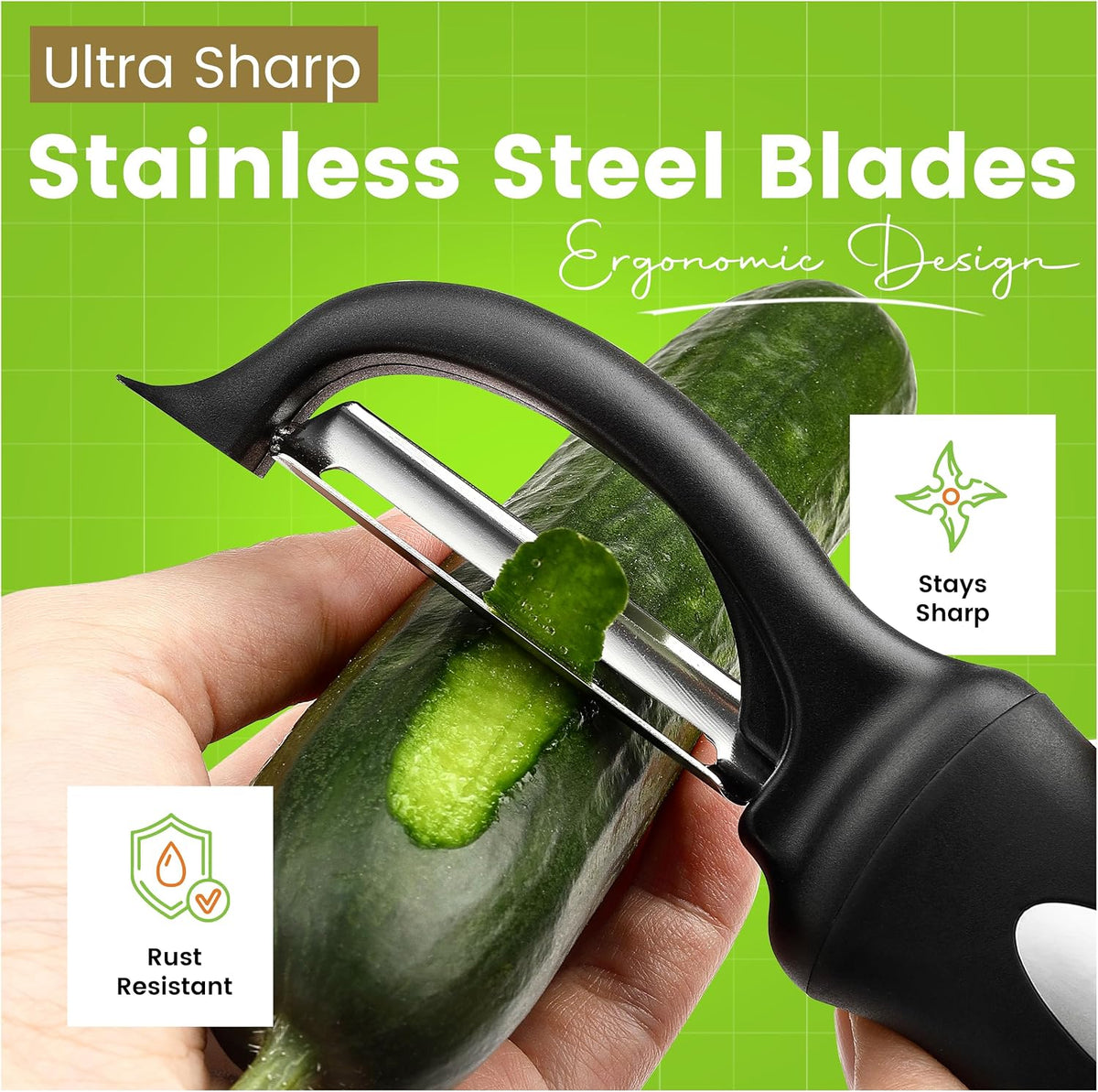 3pcs Vegetable Peelers for Kitchen, Swivel, Y & Julienne Peeler