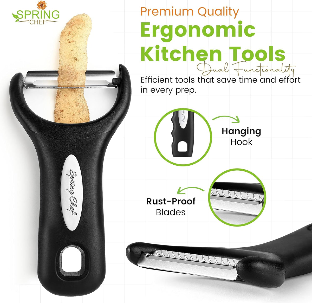 3pcs Vegetable Peelers for Kitchen, Swivel, Y & Julienne Peeler