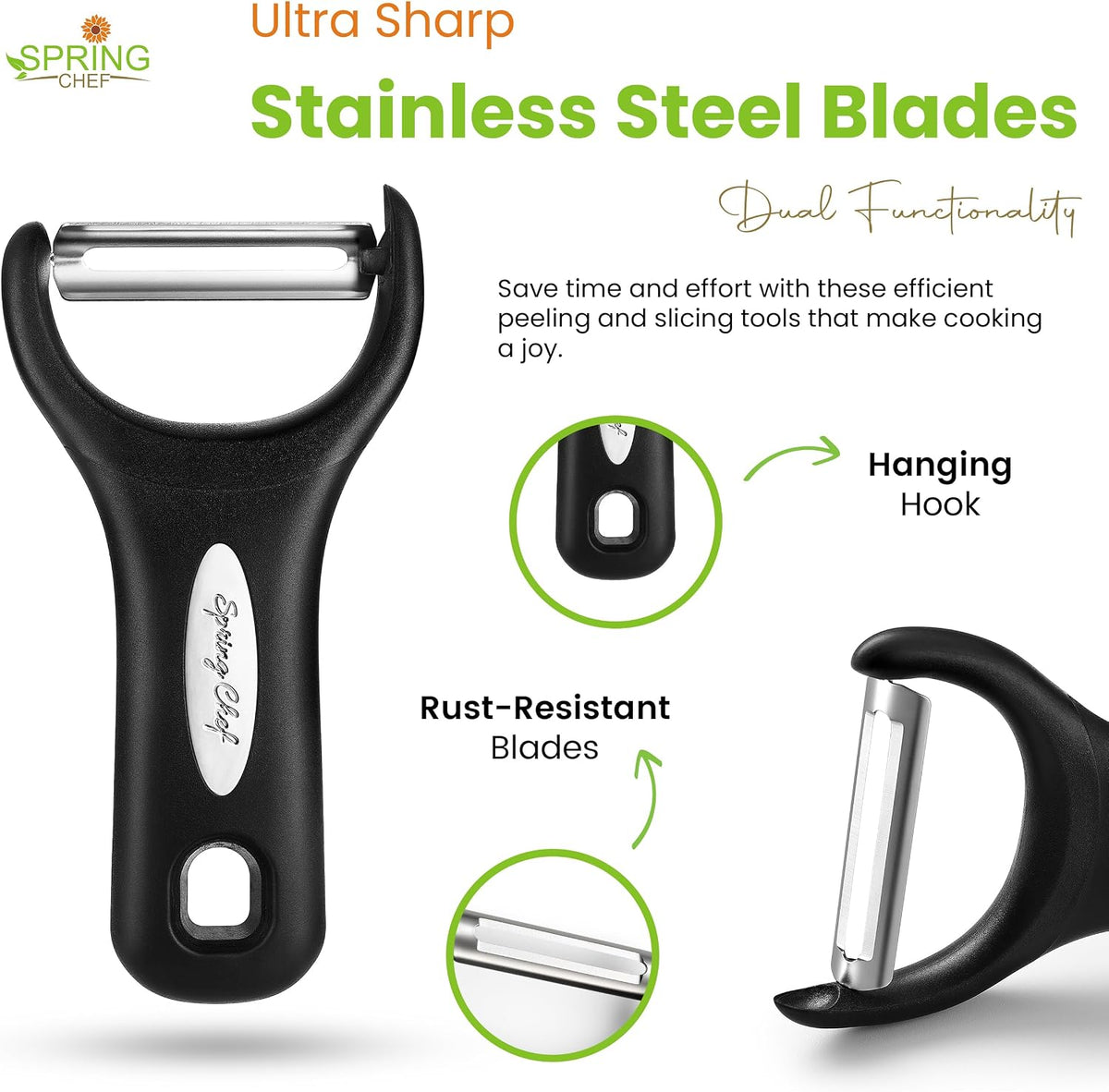 3pcs Vegetable Peelers for Kitchen, Swivel, Y & Julienne Peeler