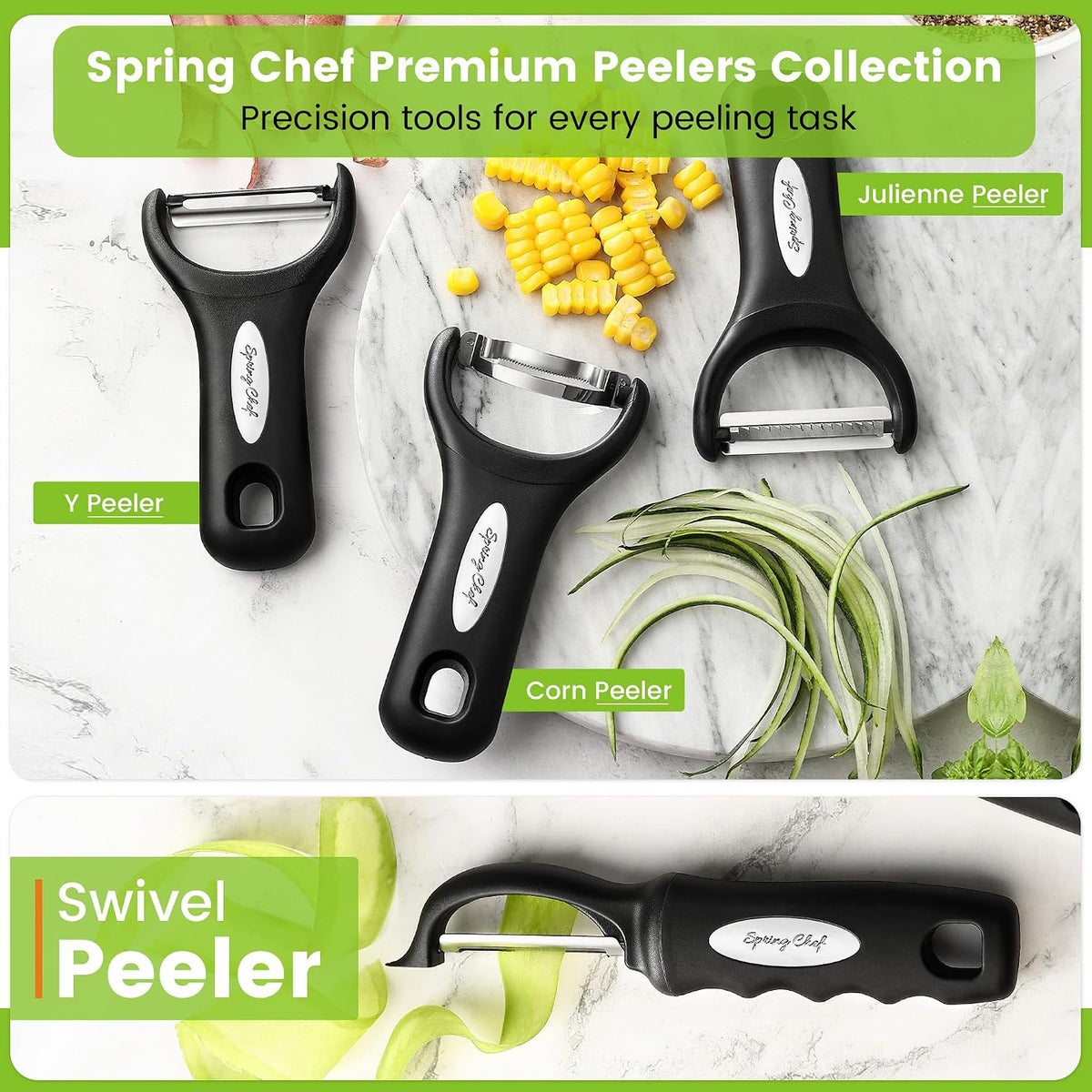 3pcs Vegetable Peelers for Kitchen, Swivel, Y & Julienne Peeler