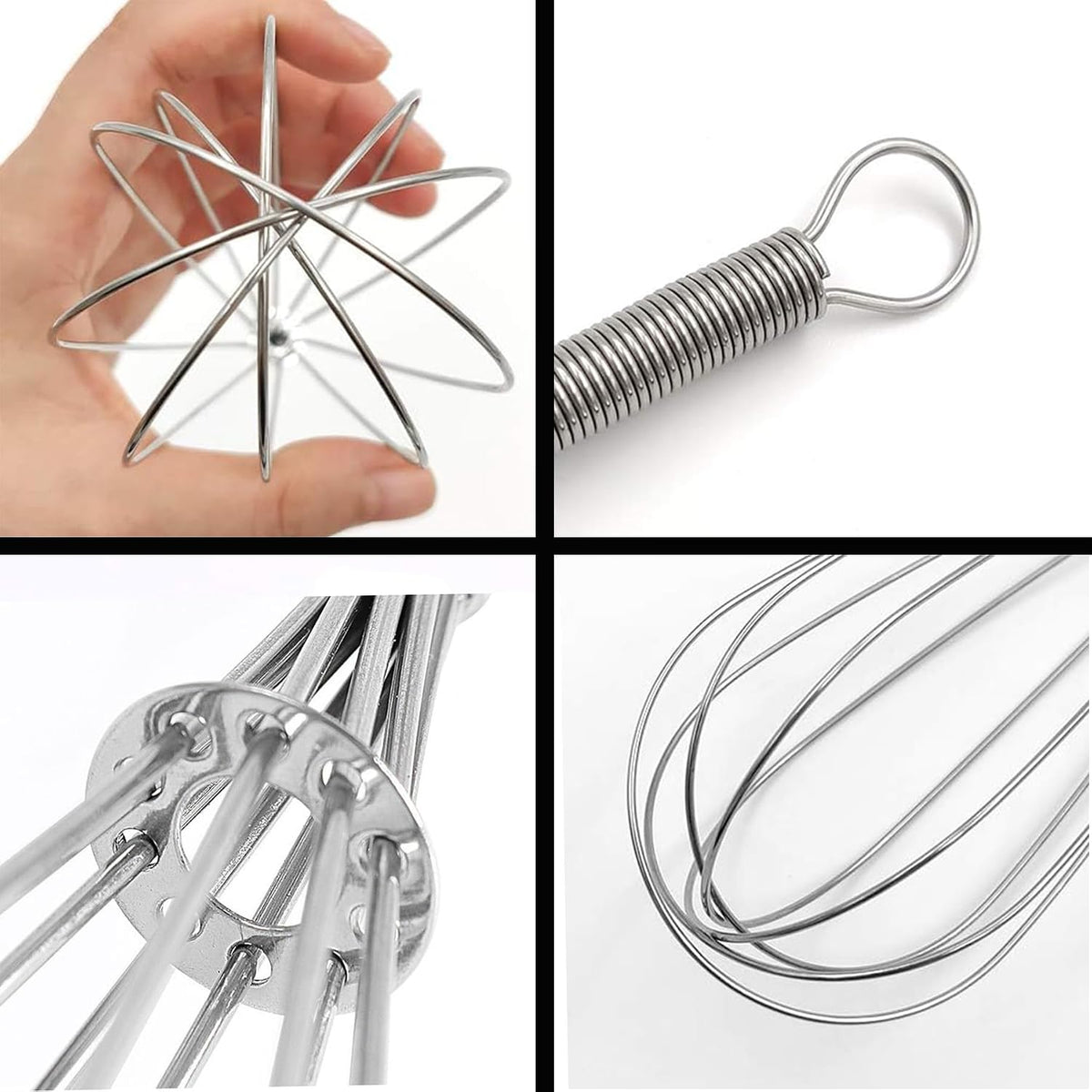 Mini Wire Whisk, 3-Pack - 8, 10 & 12 Inch Small Whisk for Cooking - Ergonomic Spiral Handle, 304 Stainless Steel - Ideal for Whisking, Beating, Blending & Mixing Sauces - Silver