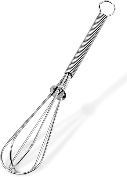 Mini Wire Whisk, 3-Pack - 8, 10 & 12 Inch Small Whisk for Cooking - Ergonomic Spiral Handle, 304 Stainless Steel - Ideal for Whisking, Beating, Blending & Mixing Sauces - Silver