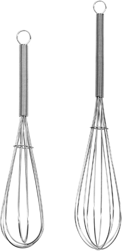 Mini Wire Whisk, 3-Pack - 8, 10 & 12 Inch Small Whisk for Cooking - Ergonomic Spiral Handle, 304 Stainless Steel - Ideal for Whisking, Beating, Blending & Mixing Sauces - Silver