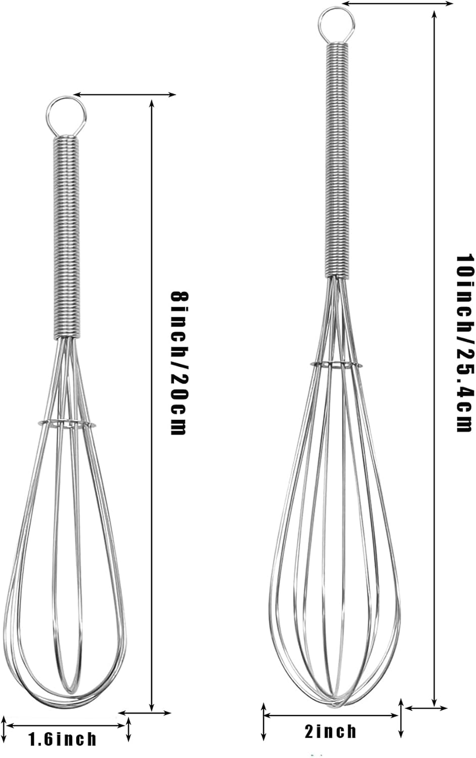 Mini Wire Whisk, 3-Pack - 8, 10 & 12 Inch Small Whisk for Cooking - Ergonomic Spiral Handle, 304 Stainless Steel - Ideal for Whisking, Beating, Blending & Mixing Sauces - Silver