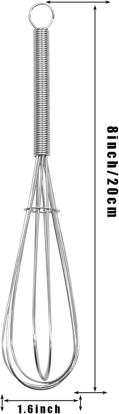 Mini Wire Whisk, 3-Pack - 8, 10 & 12 Inch Small Whisk for Cooking - Ergonomic Spiral Handle, 304 Stainless Steel - Ideal for Whisking, Beating, Blending & Mixing Sauces - Silver