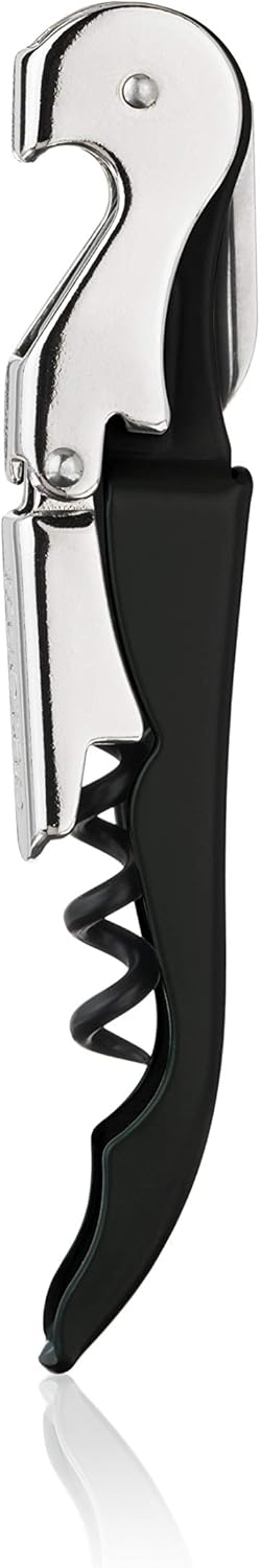 Truetap Double Hinged Waiter's Corkscrew Wine Opener, Stainless Steel Wine Bottle Opener with Built In Foil Cutter, Home Bar Tools, Bar Cart Accessories, Wedding Gifts, Set of 1, Black