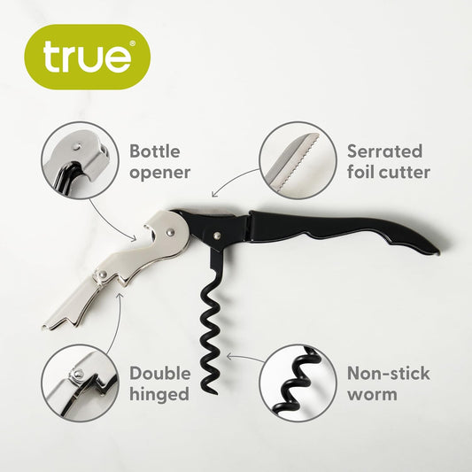 Truetap Double Hinged Waiter's Corkscrew Wine Opener, Stainless Steel Wine Bottle Opener with Built In Foil Cutter, Home Bar Tools, Bar Cart Accessories, Wedding Gifts, Set of 1, Black