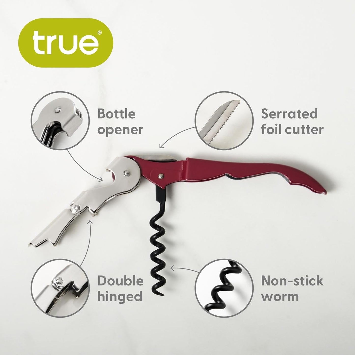 Truetap Double Hinged Waiter's Corkscrew Wine Opener, Stainless Steel Wine Bottle Opener with Built In Foil Cutter, Home Bar Tools, Bar Cart Accessories, Wedding Gifts, Set of 1, Black
