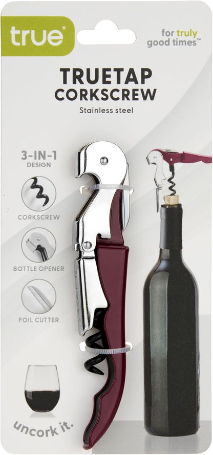 Truetap Double Hinged Waiter's Corkscrew Wine Opener, Stainless Steel Wine Bottle Opener with Built In Foil Cutter, Home Bar Tools, Bar Cart Accessories, Wedding Gifts, Set of 1, Black
