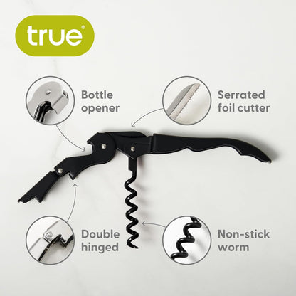 Truetap Double Hinged Waiter's Corkscrew Wine Opener, Stainless Steel Wine Bottle Opener with Built In Foil Cutter, Home Bar Tools, Bar Cart Accessories, Wedding Gifts, Set of 1, Black